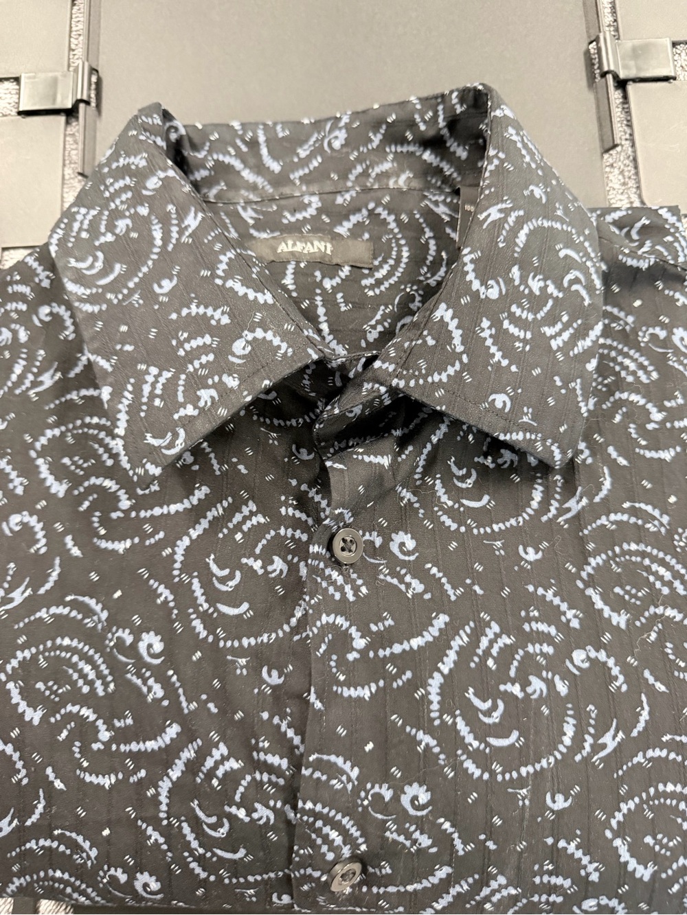 SKU 1323 Alfani Black Button-Down Shirt with Light Gray Swirl Print